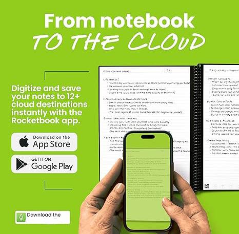 Reusable Spiral Notebook – Letter Size 8.5x11 | Black | Lined Pages | App-Connected & Erasable Design