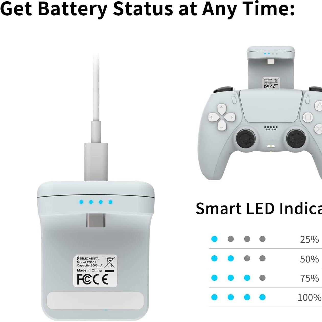 External Battery Pack for Sony PS5 DualSense Wireless Controller