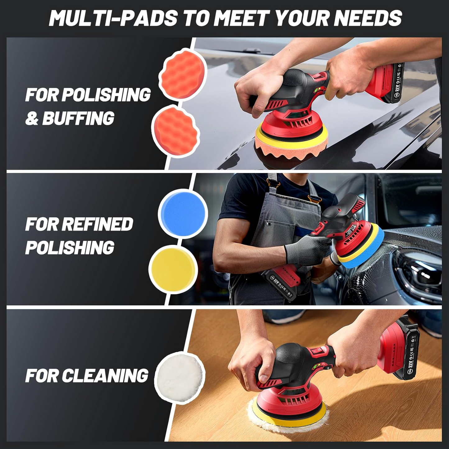 Cordless Car Buffer Polisher kit w/ 2x2000mAh 21V Batteries