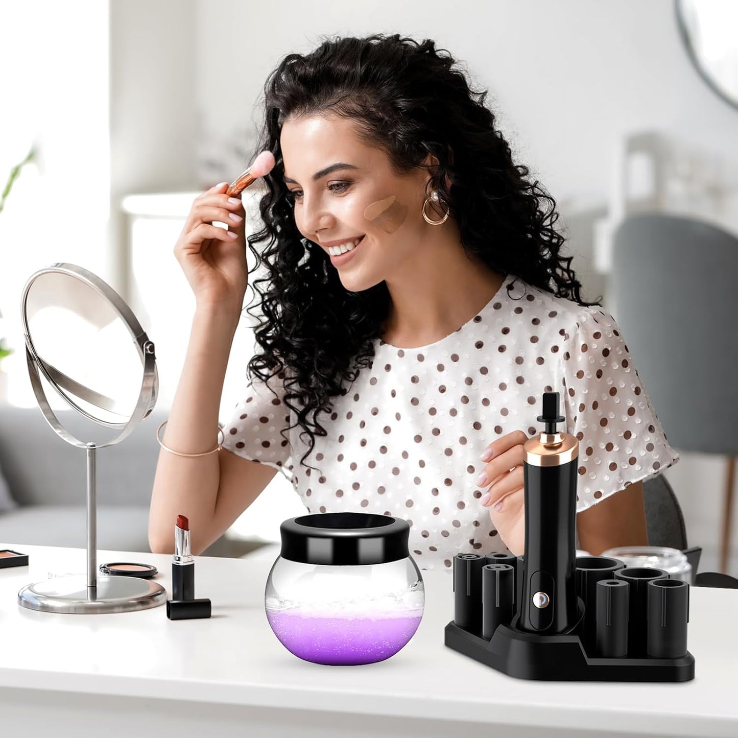 Upgraded Electric Makeup Brush Cleaner & Dryer – Automatic Rotating Cleaner for All Brushes