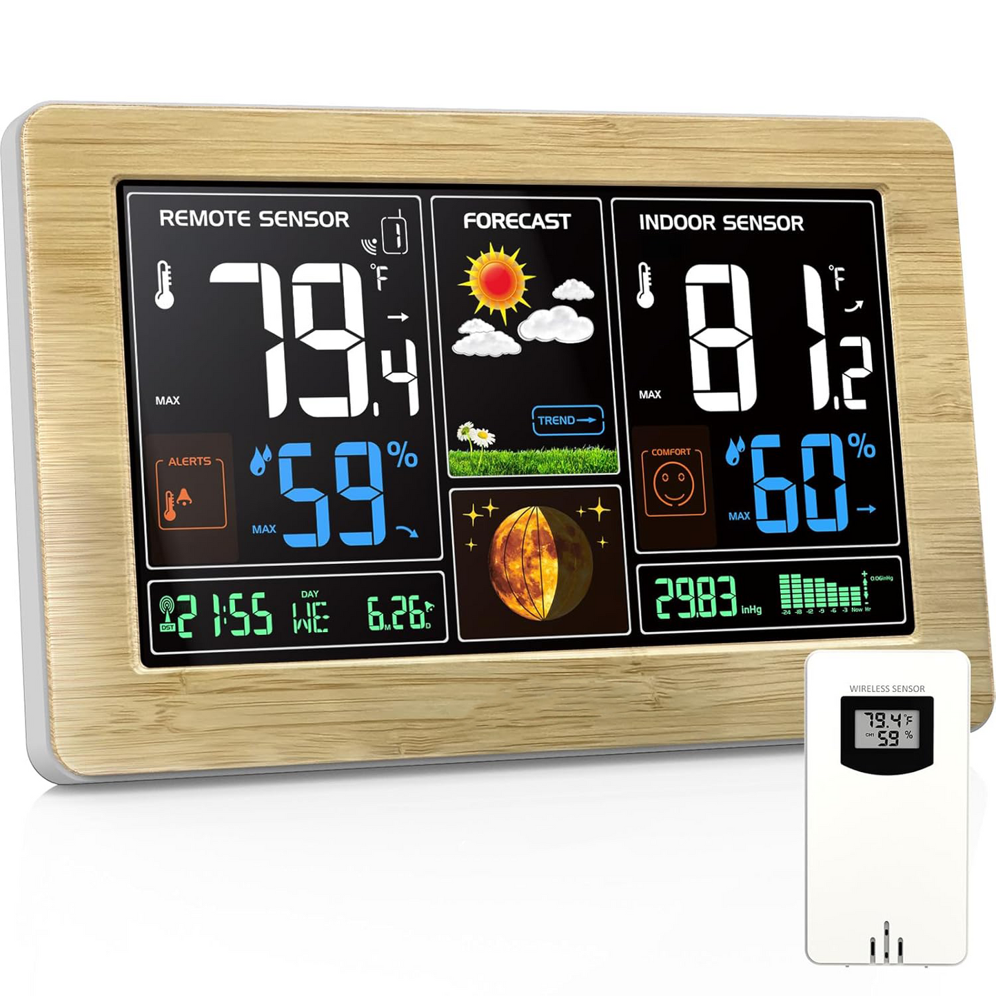 Wireless Weather Station ā Indoor Outdoor Thermometer with Color Display & Atomic Clock