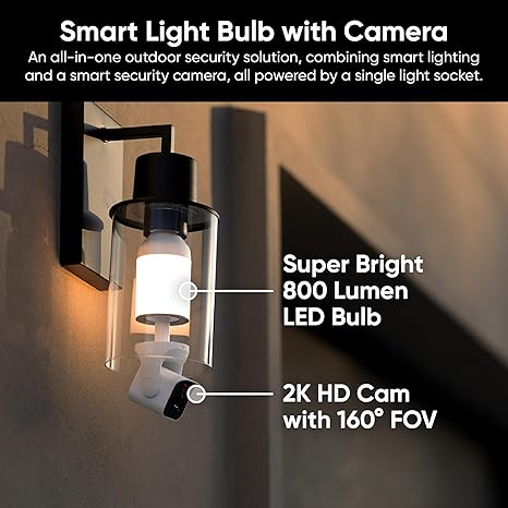 2K HD Wireless Security Camera – Indoor/Outdoor Color Night Vision | Dimmable LED Bulb & 160° Wide-Angle | AI Detection & Voice Assistant Support