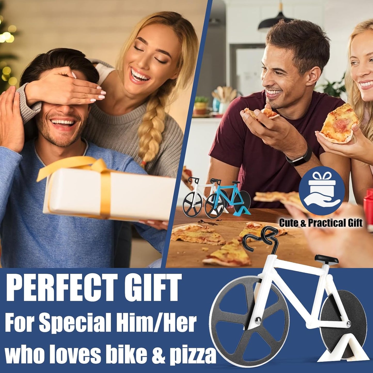 Bicycle Pizza Cutter – Dual Stainless Steel Non-Stick Wheels with Stand