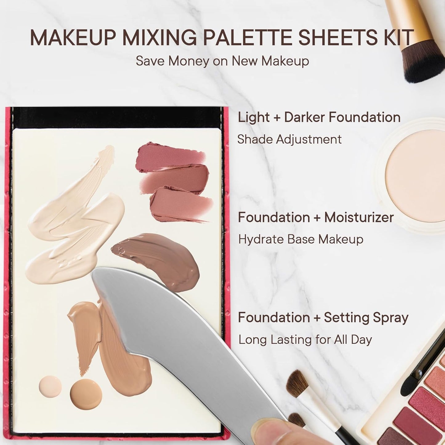 Foundation Cream Makeup Mixing Palette Set ā Portable Travel Mirror with Disposable Palette Papers