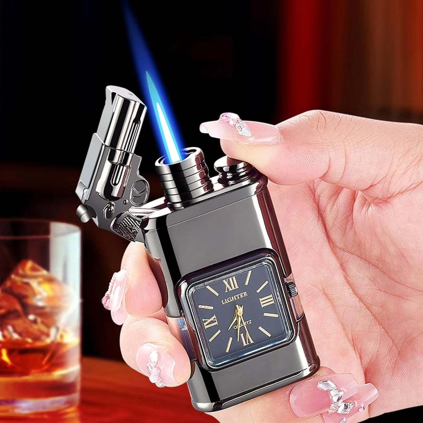 2024 Windproof Dual Flame Torch Lighter – Vintage Refillable Butane Lighter with Time Dial
