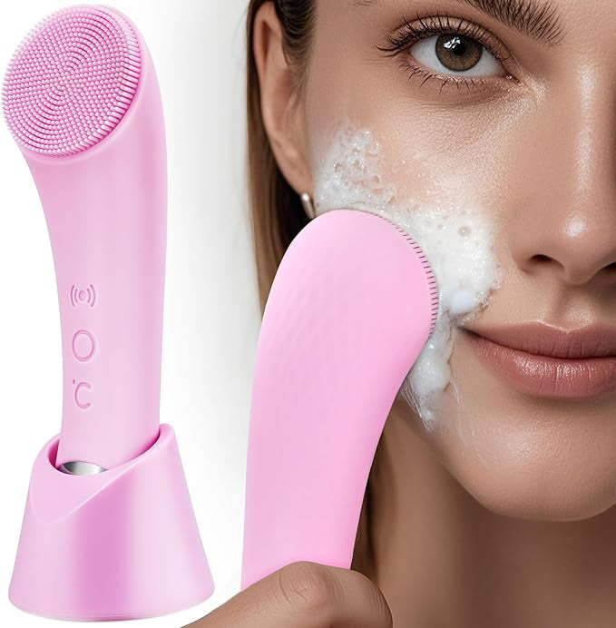 Sonic Vibration Facial Cleansing Brush – Deep & Gentle Cleaning with Adjustable Vibration & Heating