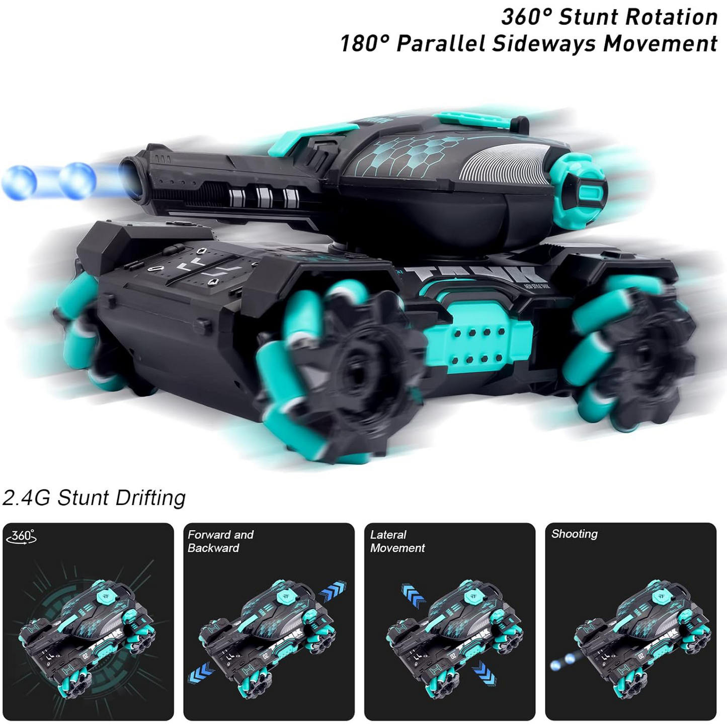 RC Stunt Tank with Lights & Gesture Control – 360° Rotating Water Bullet RC Car