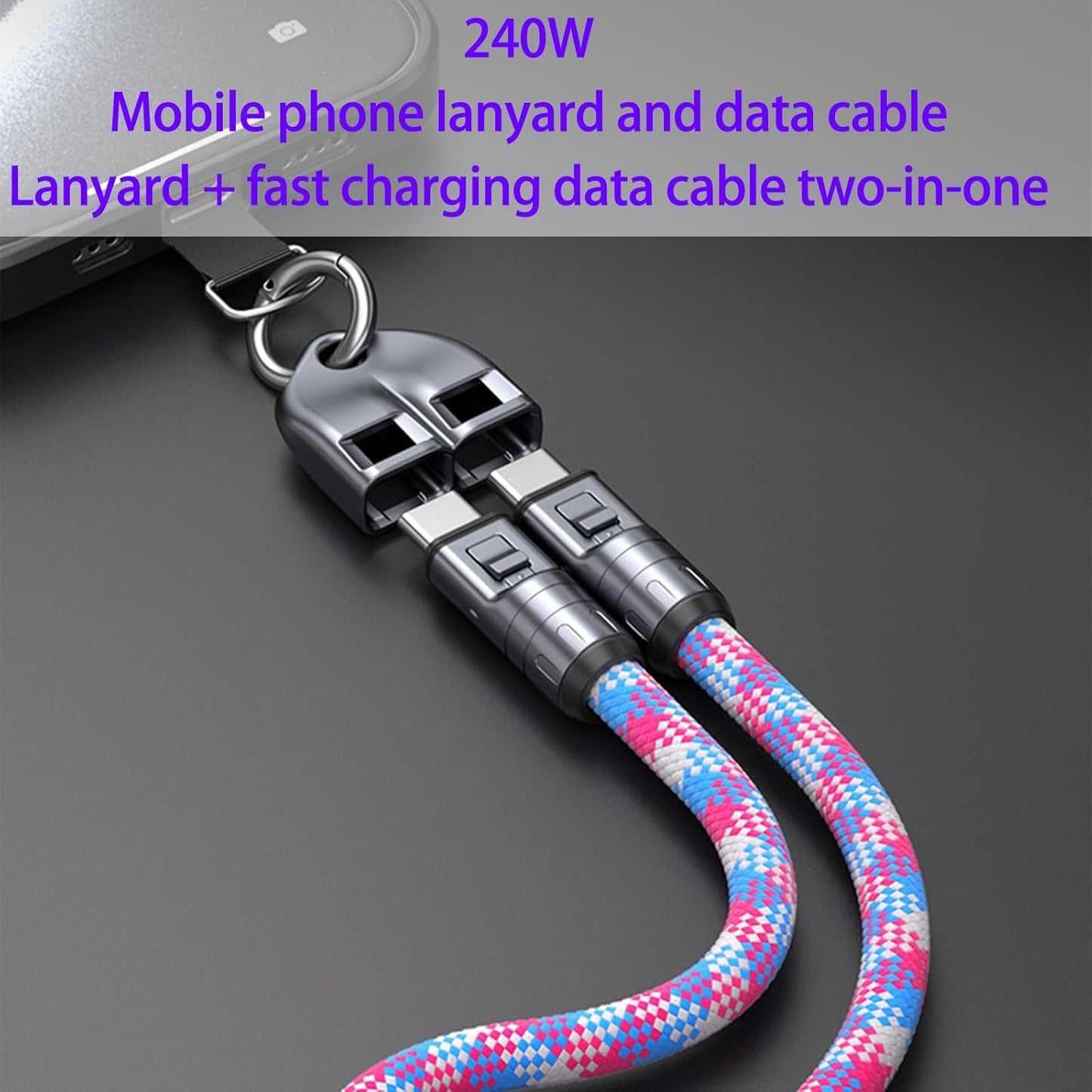 240W Bracelet Charging Cable – 2-in-1 Fast Charger & Type-C Lanyard Strap