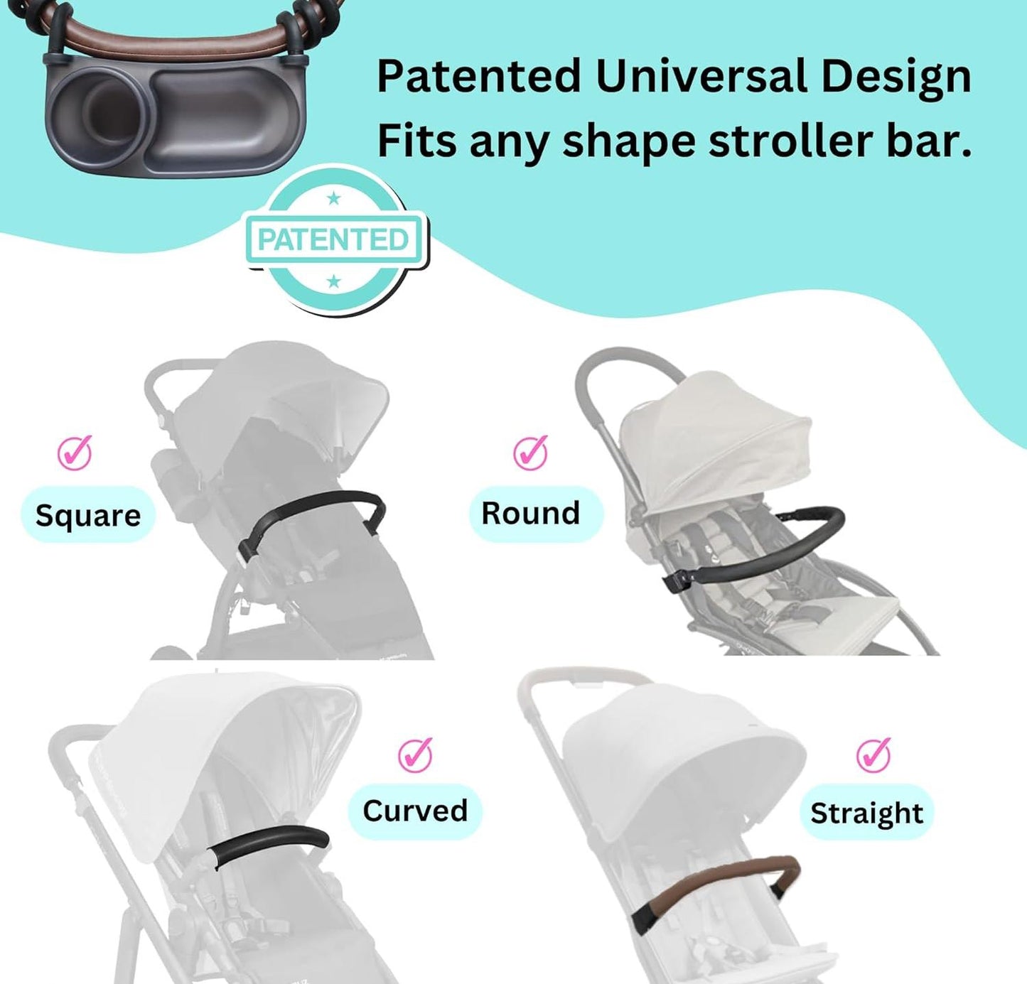 Universal Stroller Snack Tray – Silicone Flexible Arm Grip Clamp | Stroller Accessory with Cup Holder
