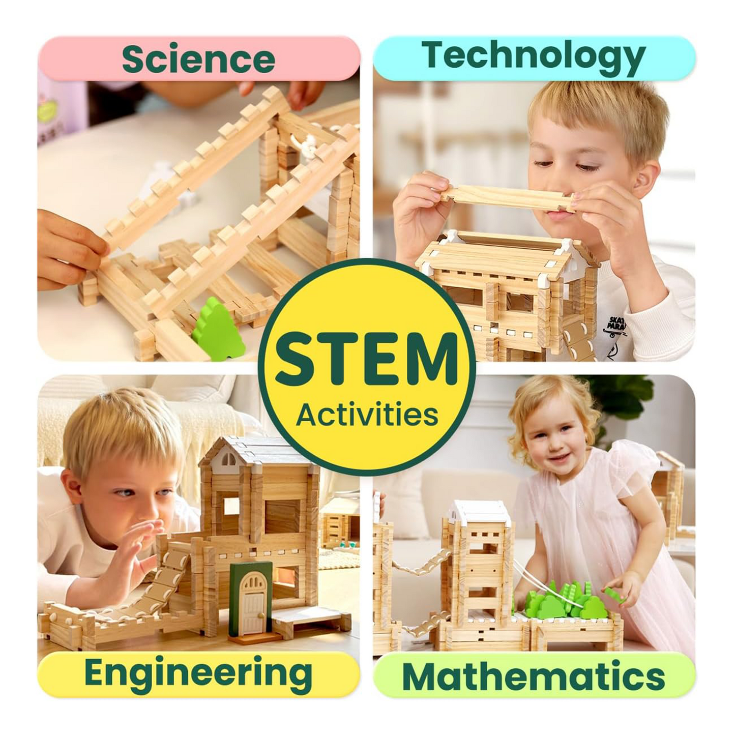 107 wooden block toys with doors and windows, classic old-fashioned toys