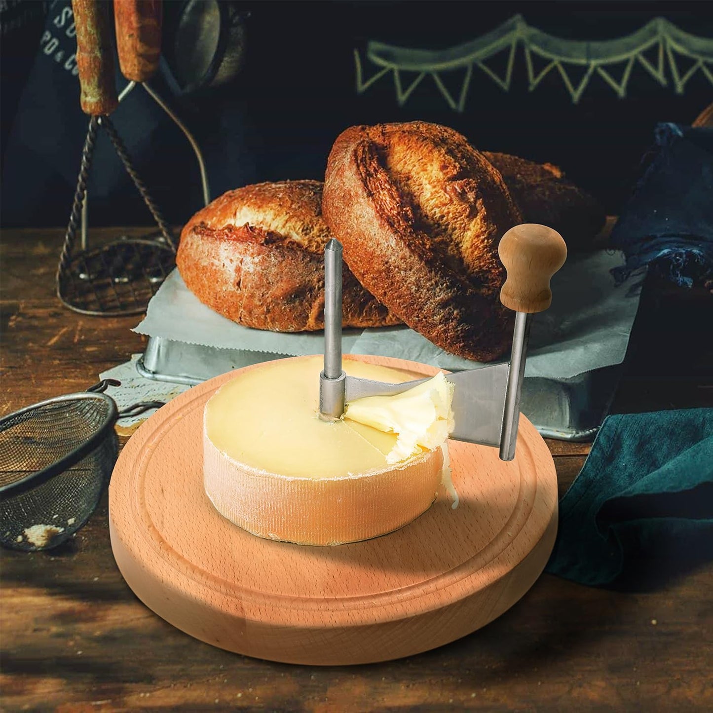 Wooden Cheese Roller – Stainless Steel Cheese Slicer for Cheese & Chocolate