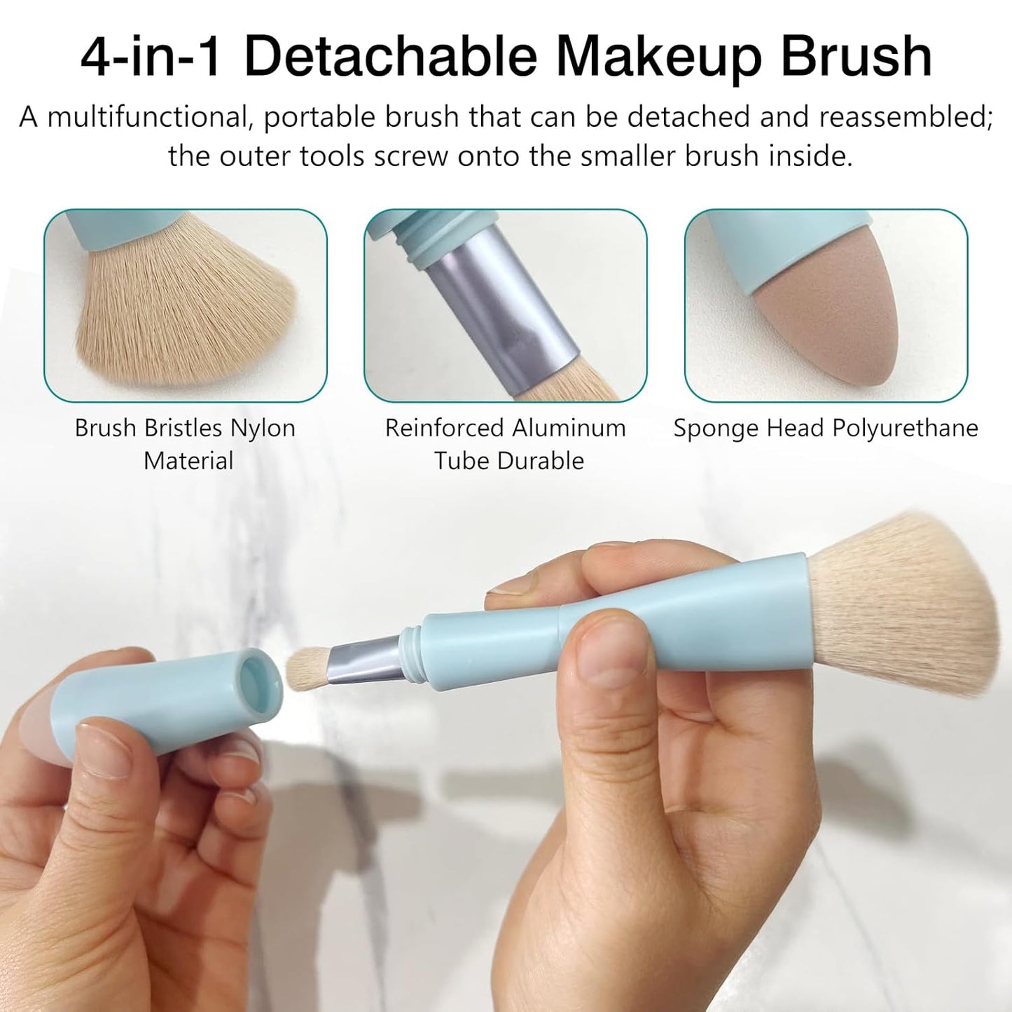 Multi-Tasker 4-in-1 Travel Makeup Brush Set ā Compact Vegan Makeup Tools Kit for On-the-Go Beauty