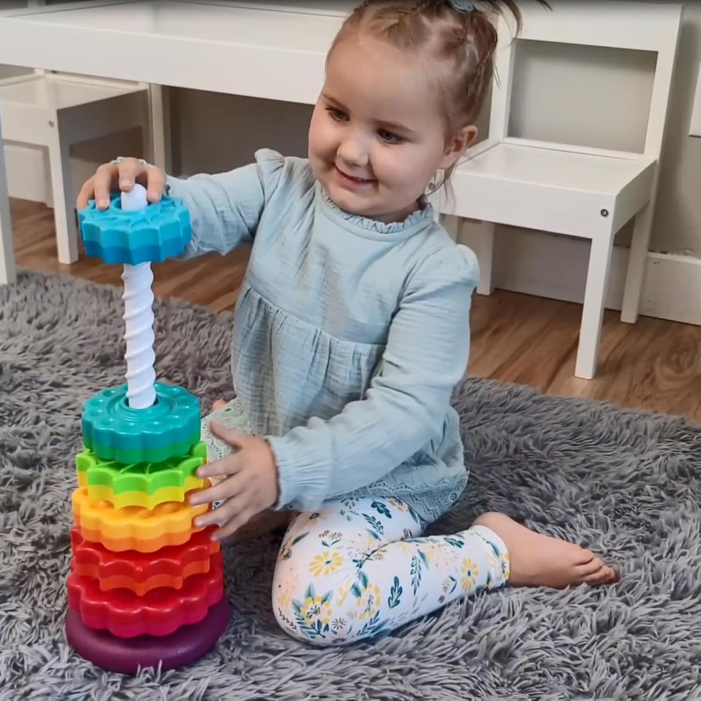 Rainbow Spin Tower ā Colorful Rotating Stacking Toy