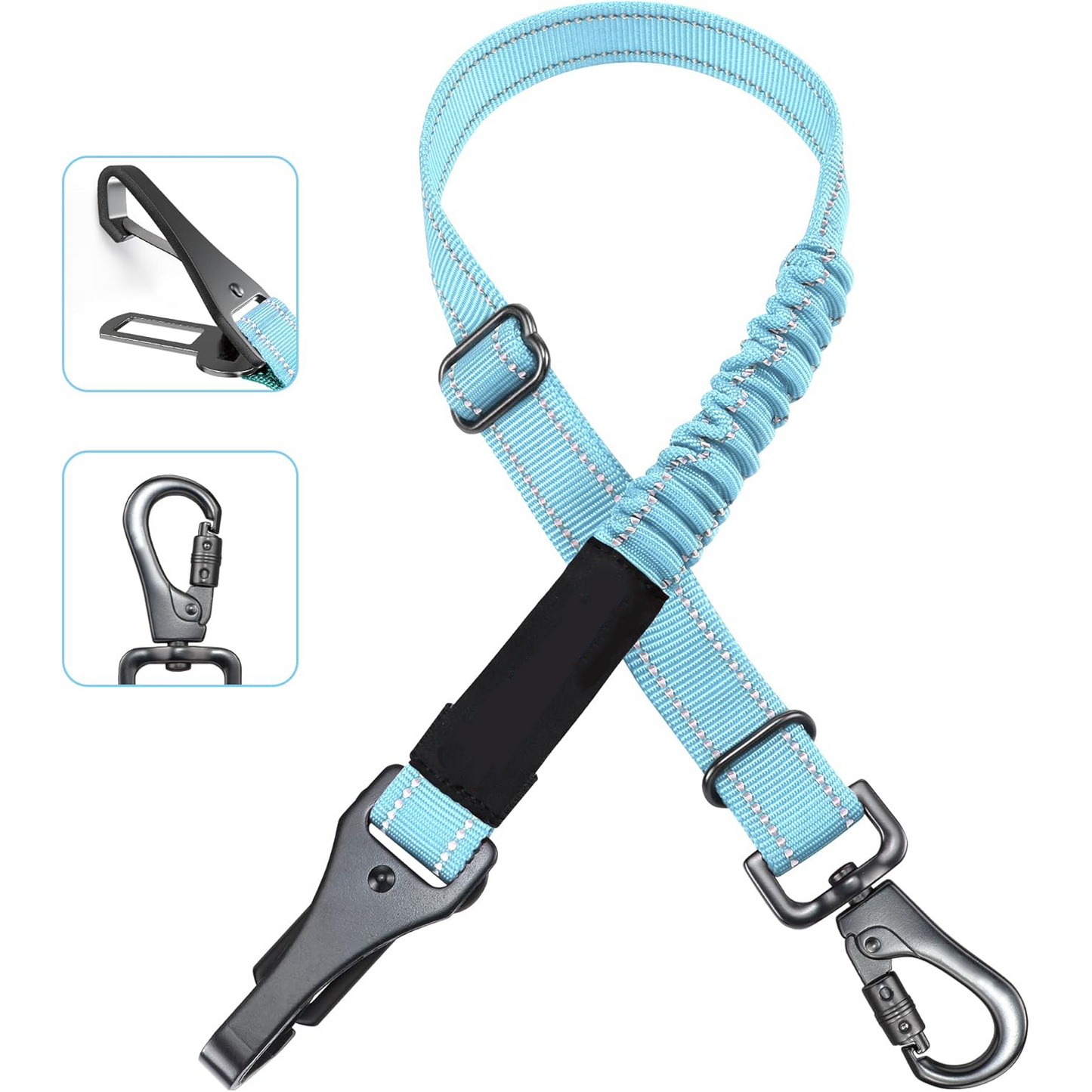 3-in-1 Adjustable Dog Car Seat Belt – Reflective Nylon Safety Harness with Elastic Bungee & Zinc Alloy Hook