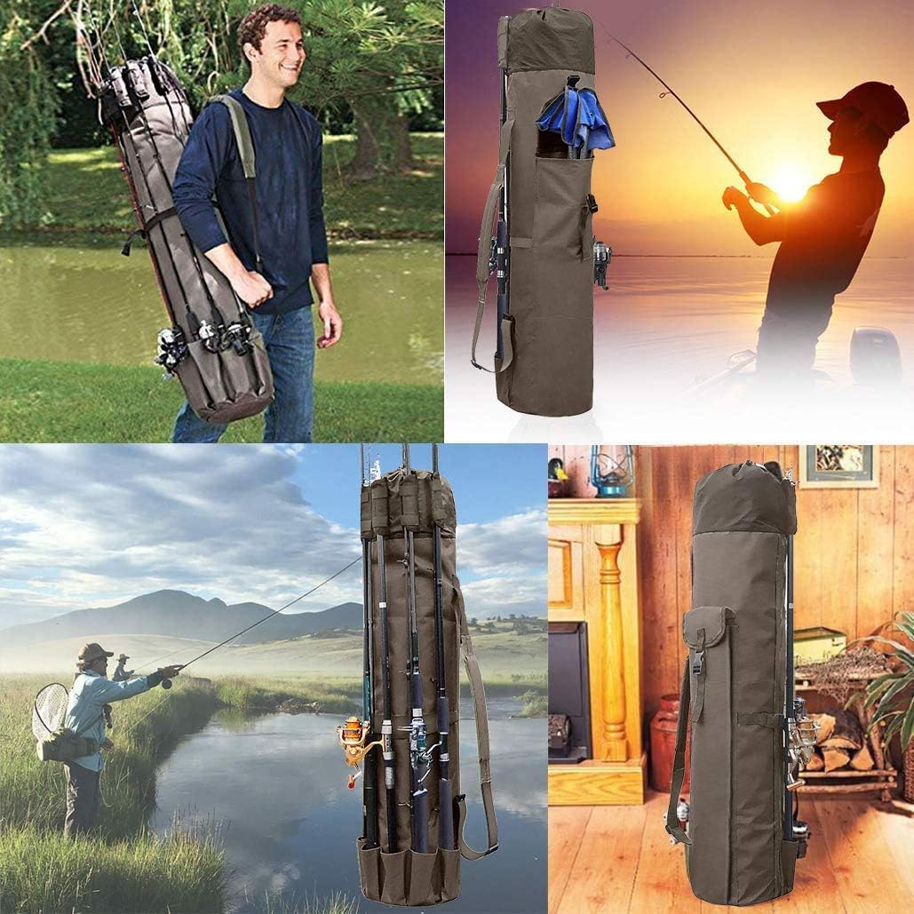 Durable Canvas Fishing Rod & Reel Organizer Bag ā Holds 5 Poles & Tackle