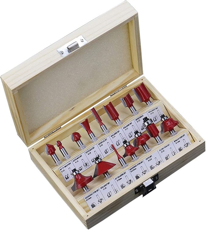 15-Piece 1/4'' (8mm) Shank Carbide Router Bit Set – Wood Carving & Cutting Tools | Precision Cutting & Durable Performance