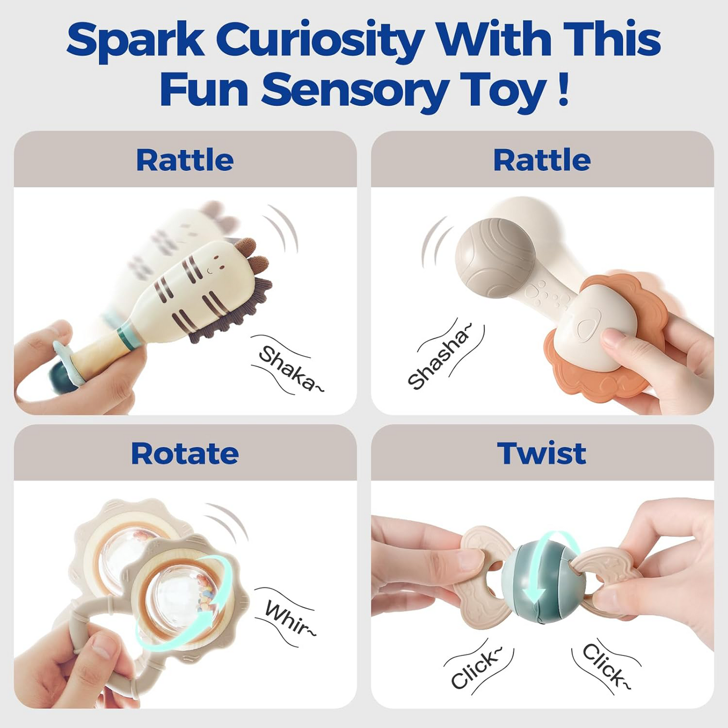 Softness-Graded Baby Teething Toys with Rattles – 10-Piece Set for 0-18 Months