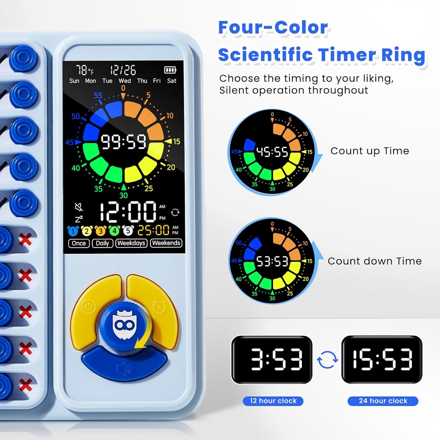5-in-1 Visual Timer with Chore Chart – Silent Task & Pomodoro Timer for Kids & Adults
