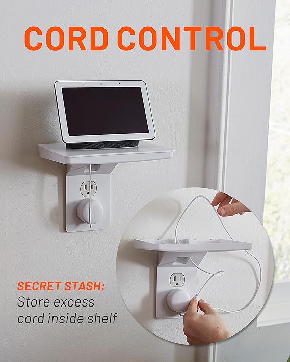 Wide Outlet Shelf – New Generation Design with Built-In Cable Storage & Extra Space for Large Plugs