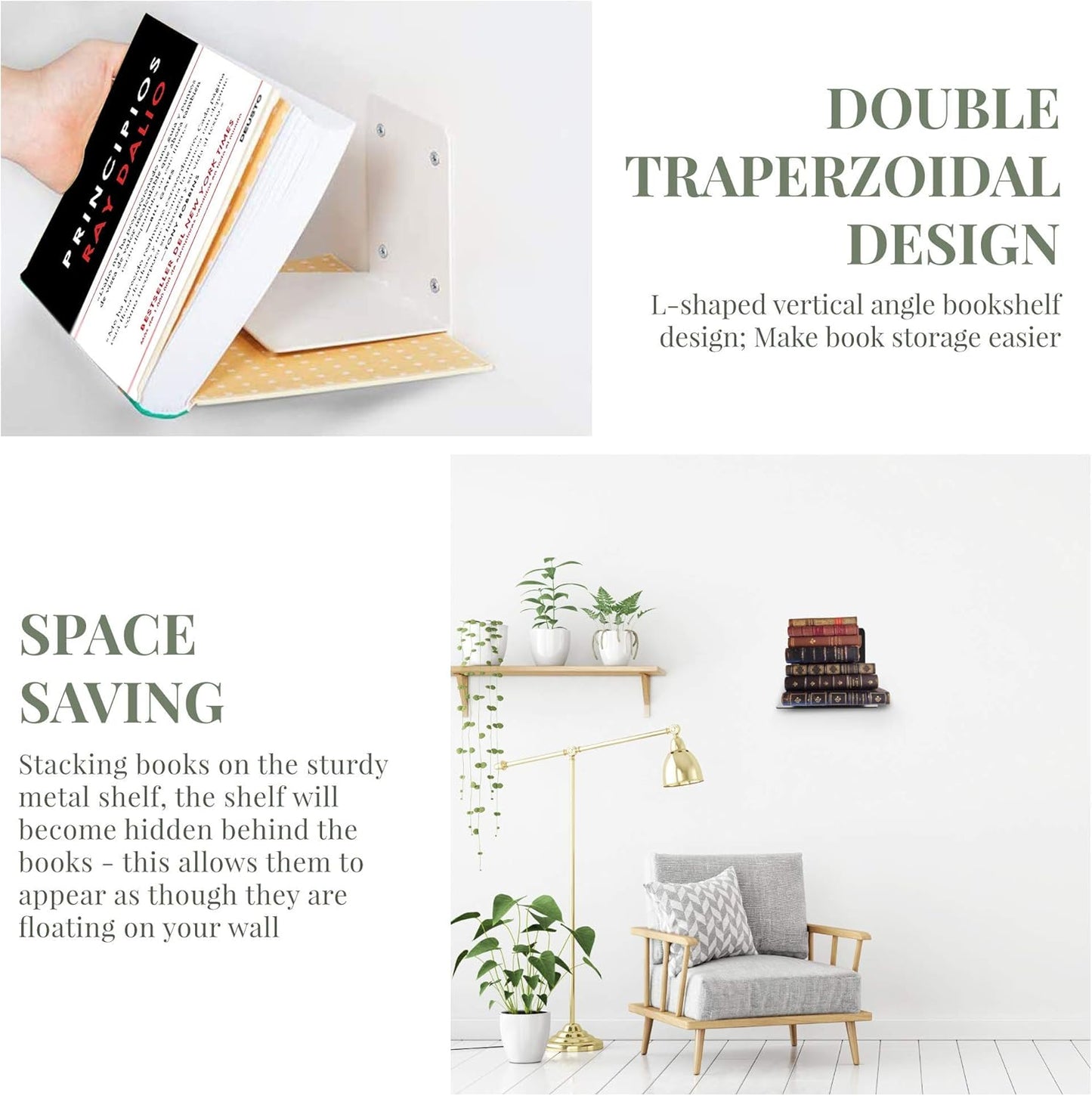 4-Pack Invisible Floating Bookshelves | Heavy-Duty Wall-Mounted Metal Book Organizer