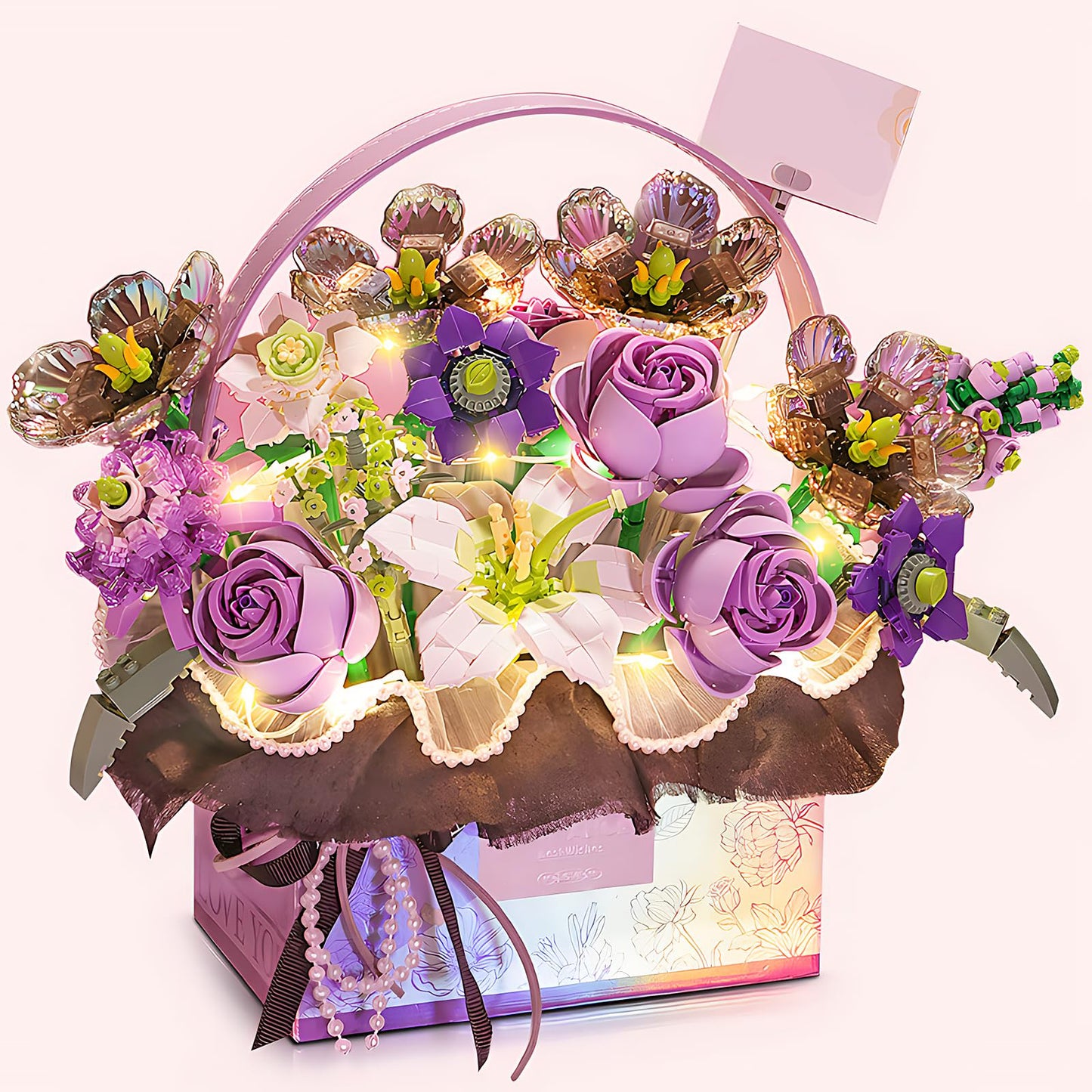 Building Block Rose Bouquet Set β 1179 Pcs Artificial Flower Kit with LED Light Strip