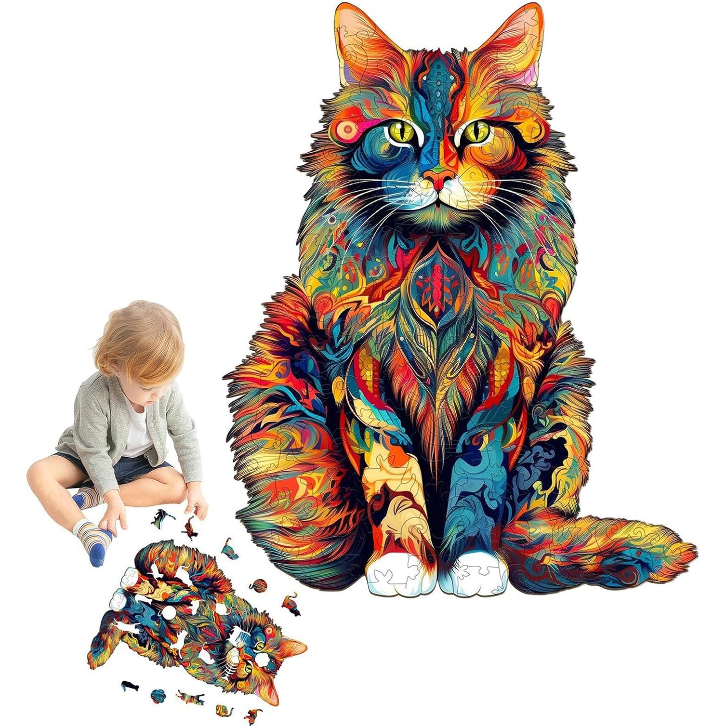 Color-Changing Cat Wooden Puzzle – Premium Eco-Friendly Jigsaw for Relaxation