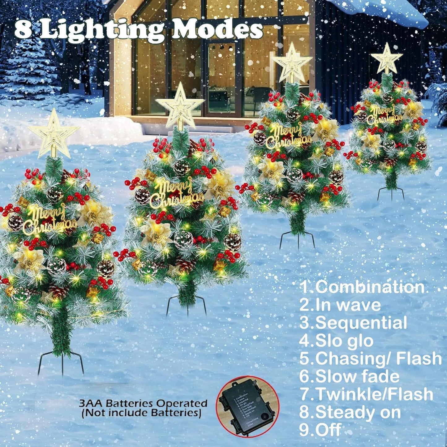 2-Pack 2.6ft Pre-Lit Christmas Pathway Trees with Pinecones | Warm White LEDs, Battery Operated