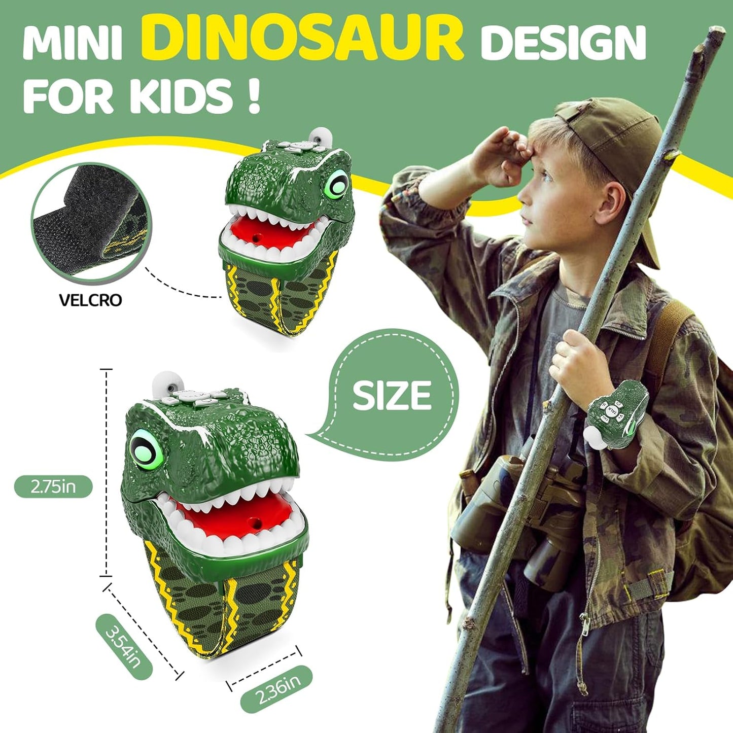 Dinosaur Walkie Talkies for Kids โ T-Rex Camping Gear 2-Pack | 3 Channels, Long Range