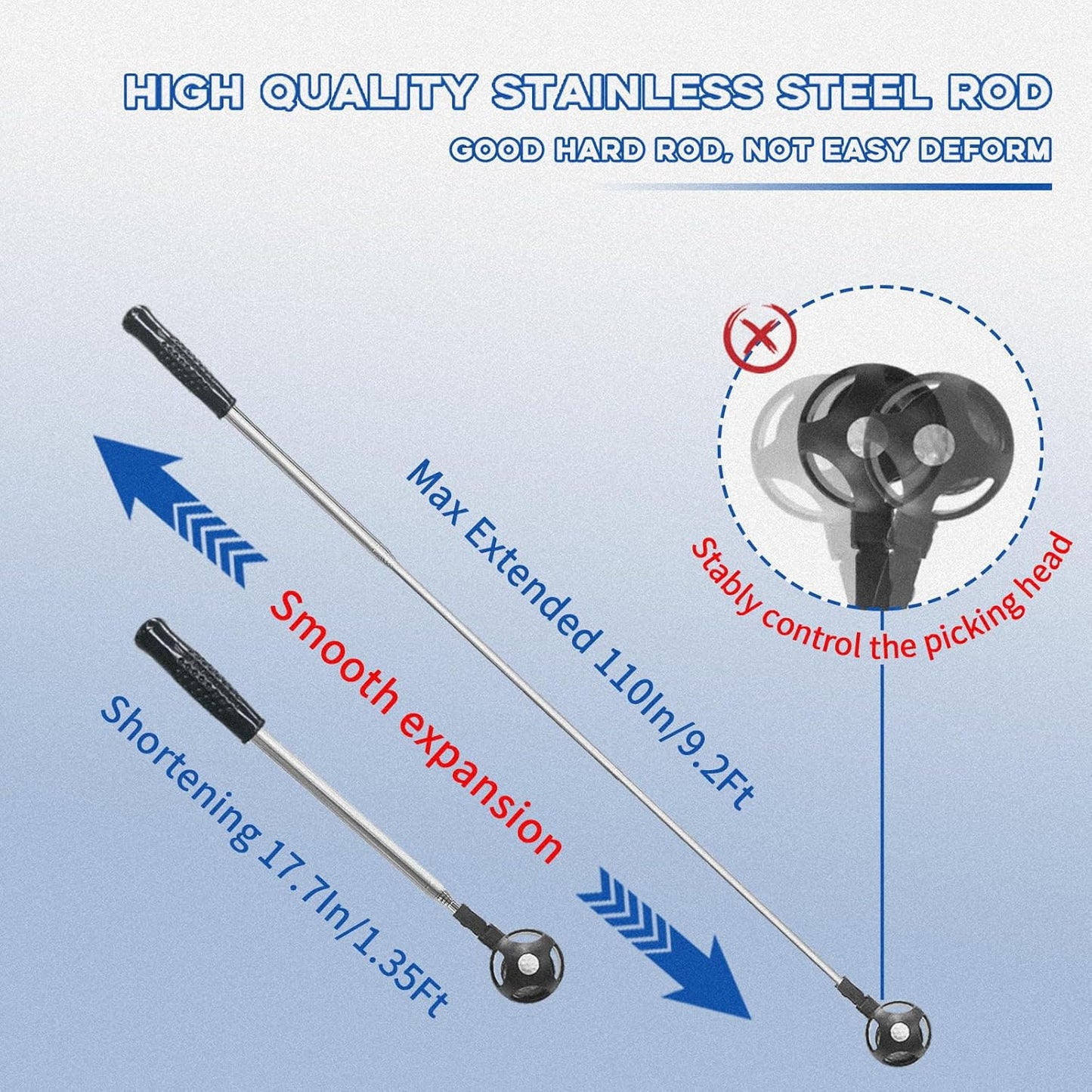 Telescopic Golf Ball Retriever – Stainless Steel Golf Picker Tool with Putter Grip Attachment