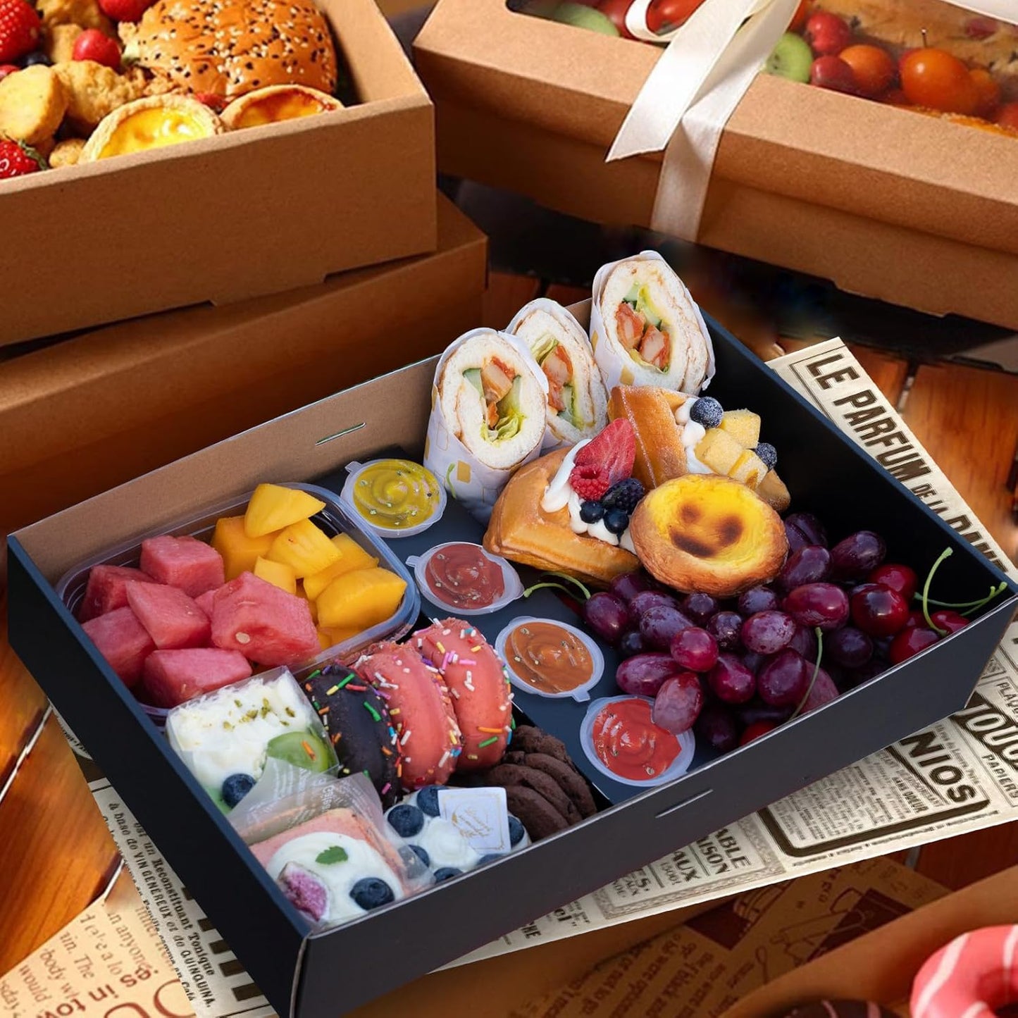 10-Pack Kraft Paper Pastry Boxes with Lids Leak-Proof, Microwave Safe, Stackable