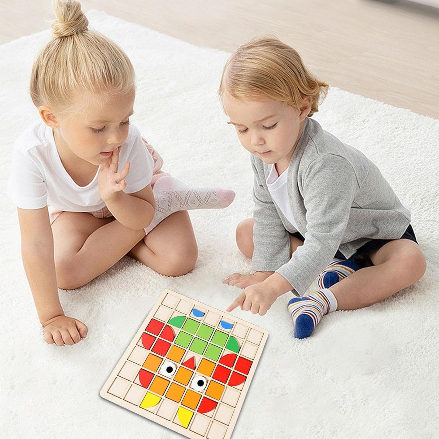 Wooden Mosaic Pattern Puzzle โ 120 Colorful Shape Blocks for Kids