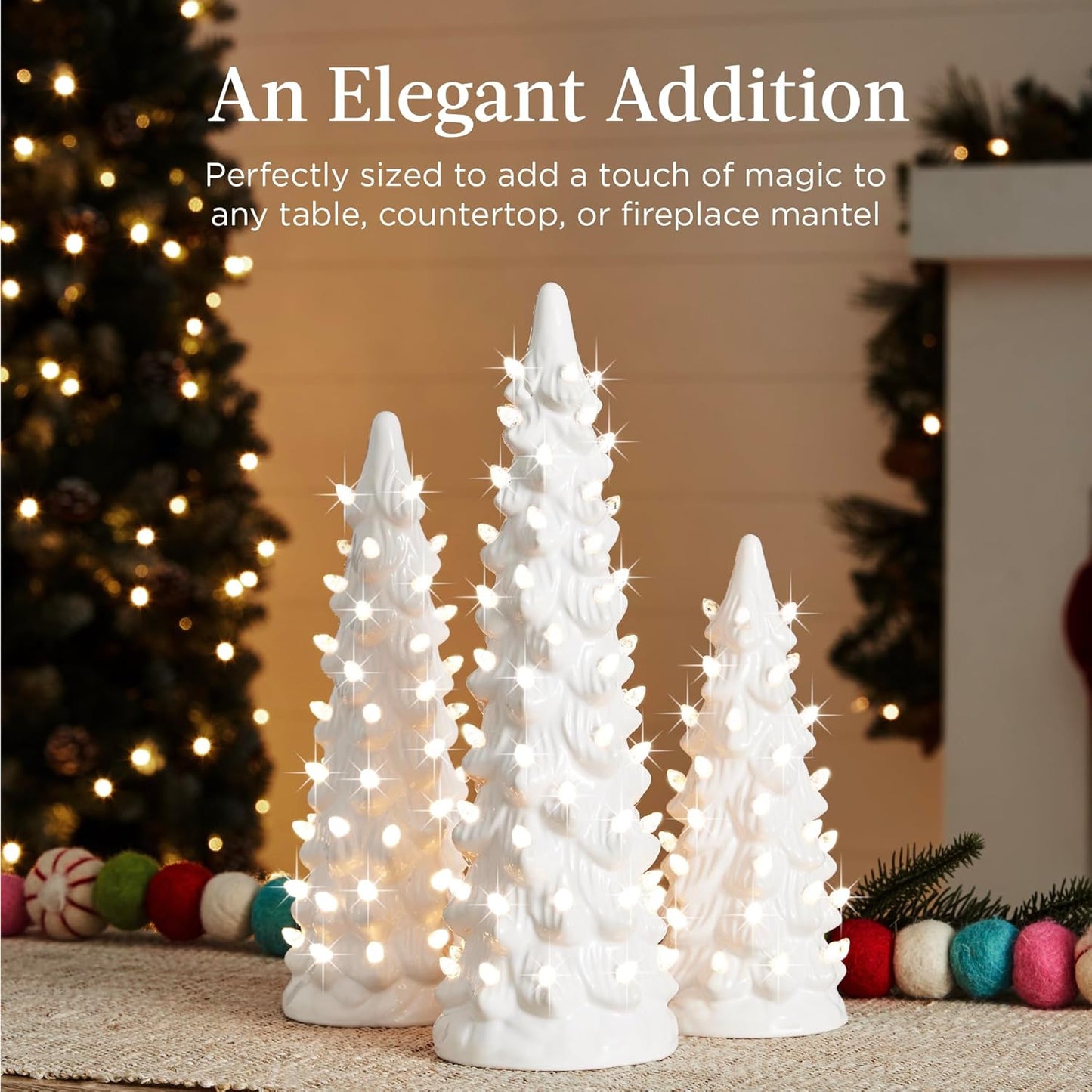3-Piece Ceramic Christmas Tree Set ā Pre-Lit Hand-Painted LED Desktop Decor