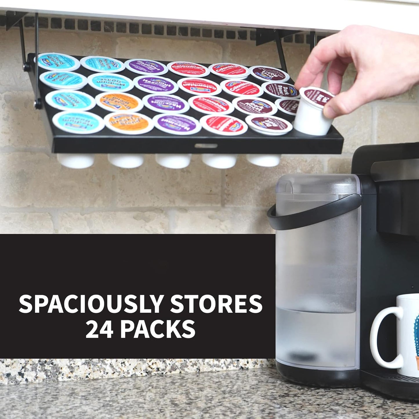 Under Cabinet K-Cup Holder – Coffee Pod Organizer for 24 Pods | Space-Saving Steel Rack