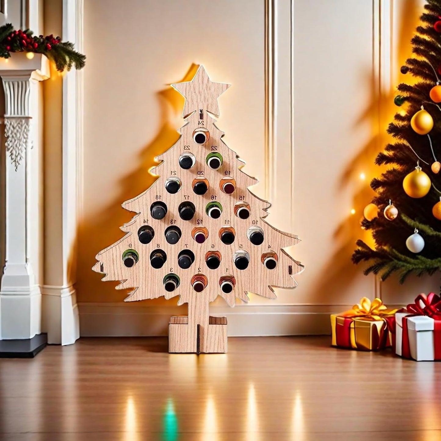 Wooden Christmas Advent Calendar Tree Bottle Holder | Countdown Wine Rack