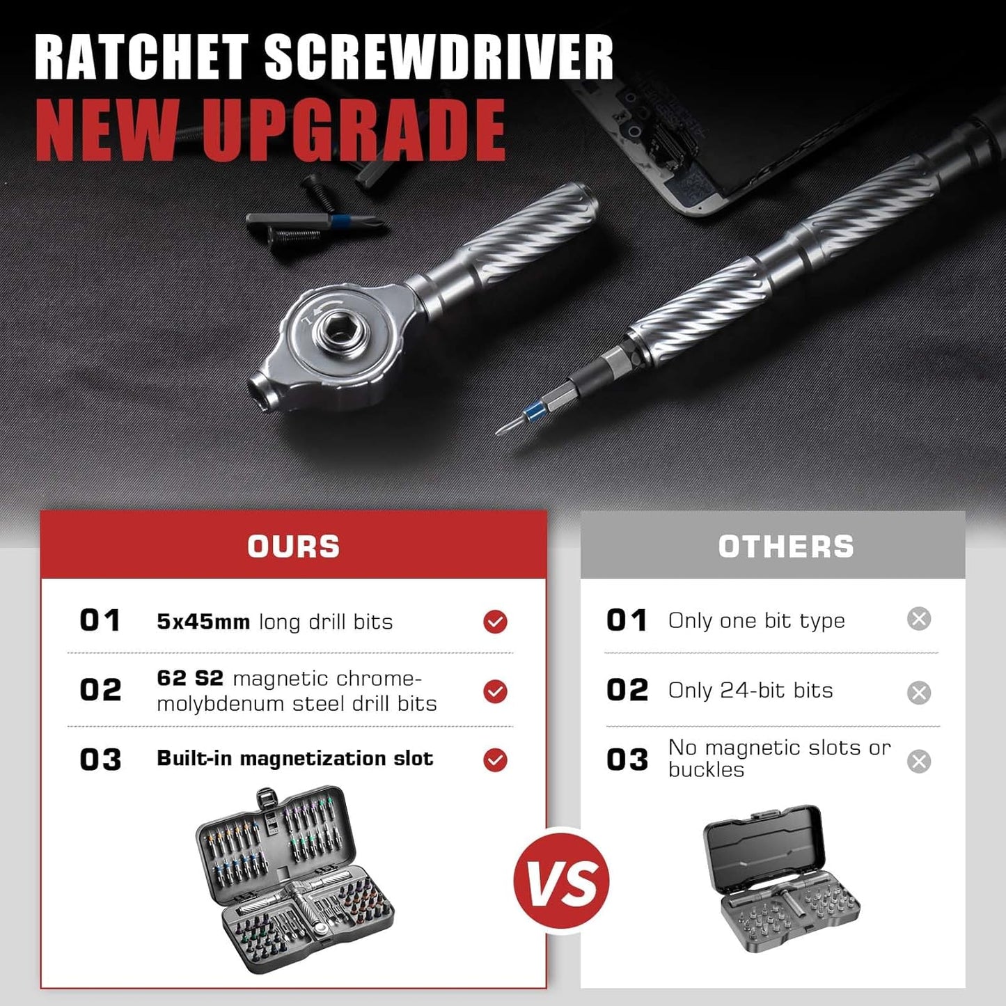 66-in-1 Ratchet Screwdriver Set – Magnetic S2 Steel Bits with Flexible Shaft