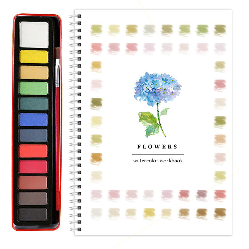 Watercolor Workbook with Paint Set – Beginner Watercolor Practice Book with 12 Colors & Brush