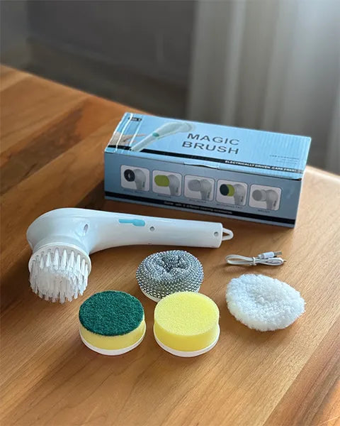 Electric Cleaning Brush with 5 Brush Heads – Long Handle Handheld Scrubber