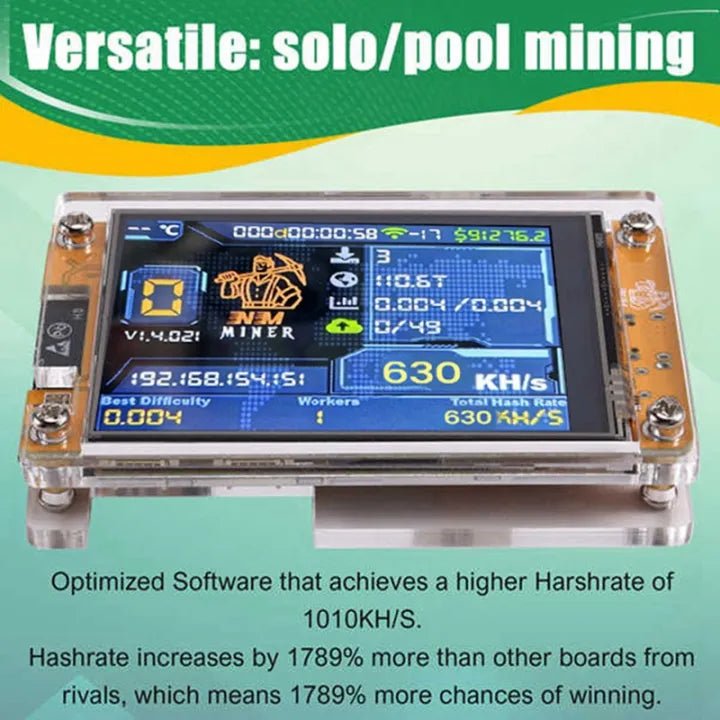 NerdMiner V2 Bitcoin mining rig, NMMiner ESP-WROOM-32, ESP32 development board