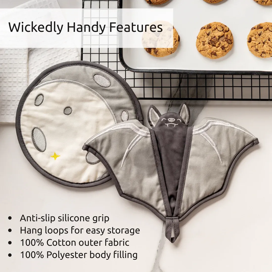 Gothic Bat Oven Mitts & Moon Trivet Set โ Add a Touch of Dark Charm to Your Kitchen