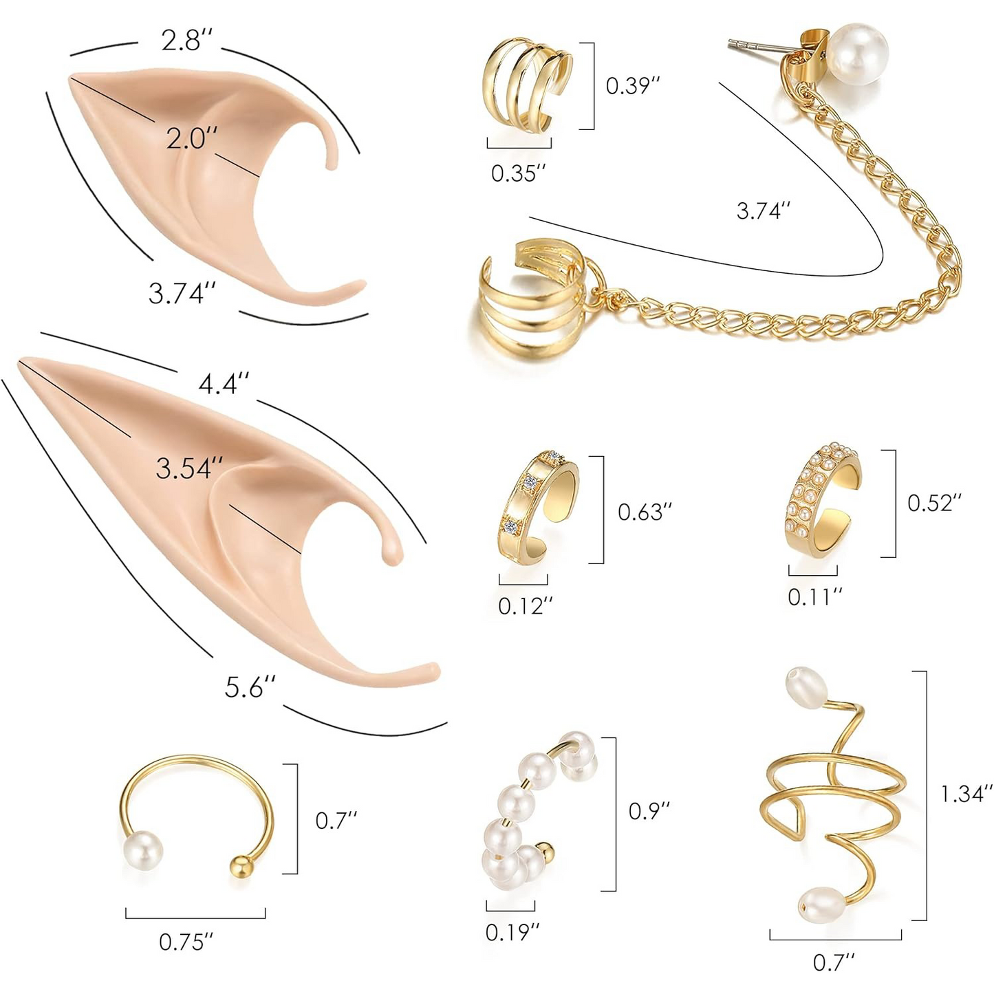 Elf Ear Accessory Set – 2 Pairs of Fairy Ears with Non-Pierced Pearl Earrings
