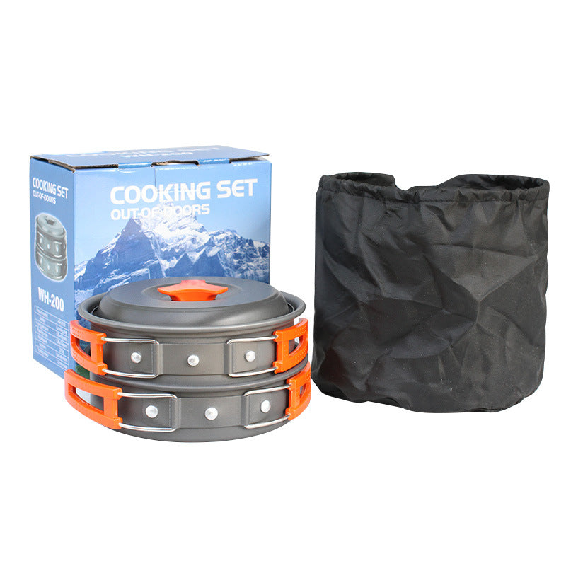 Camping Cookware Set – Portable 10-Piece Outdoor Cooking Kit | Non-Stick Pots, BPA-Free Bowls & Utensils, Wooden Spatula, Cleaning Sponge