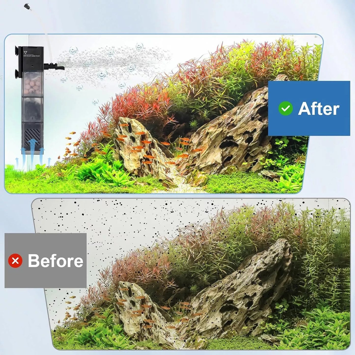 Multifunctional Aquarium Filter β 61-211 GPH Adjustable Water Flow, 5-in-1 Filtering System