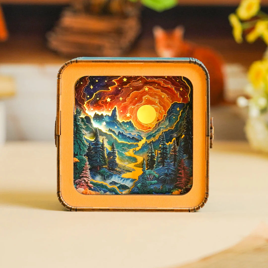 Golden River in Forest - 3D Wooden Puzzle Night Light