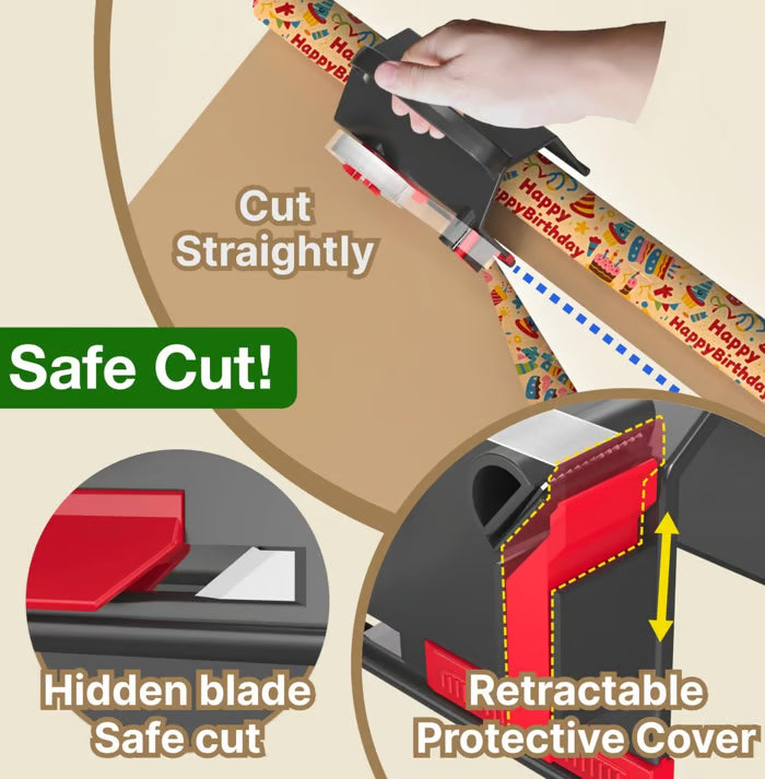 Wrapping Paper Cutter & Tape Dispenser – Sharp, Durable & Safe for Effortless Gift Wrapping