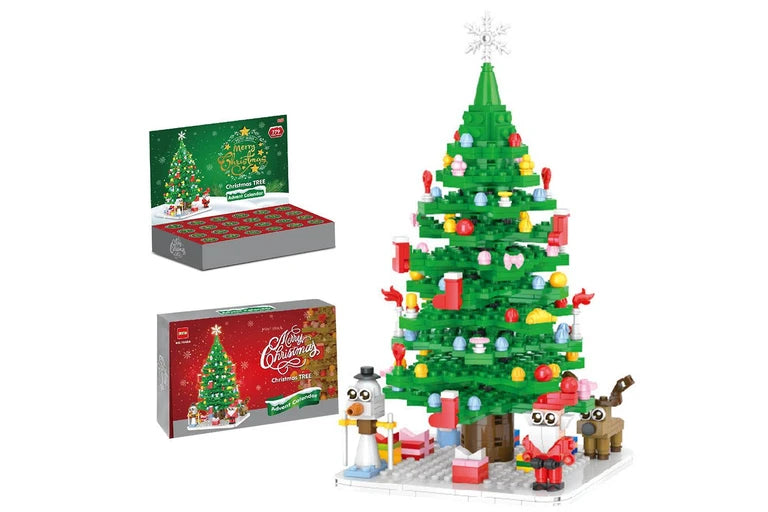 Advent Calendar Christmas Tree Building Block Set with LED String Lights