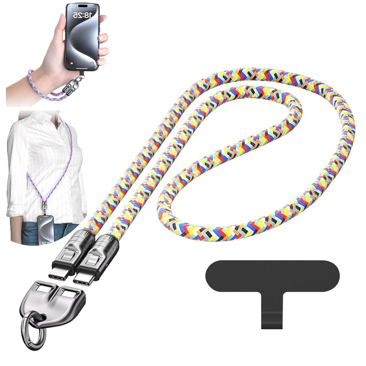 240W Bracelet Charging Cable – 2-in-1 Fast Charger & Type-C Lanyard Strap