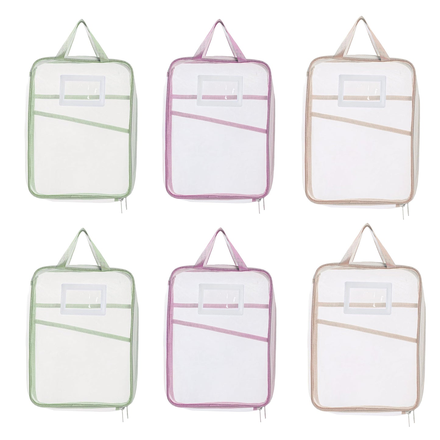 Zippered Mesh File Bag – Triple Layer L-Shaped Opening, A4 Size, with Label Area