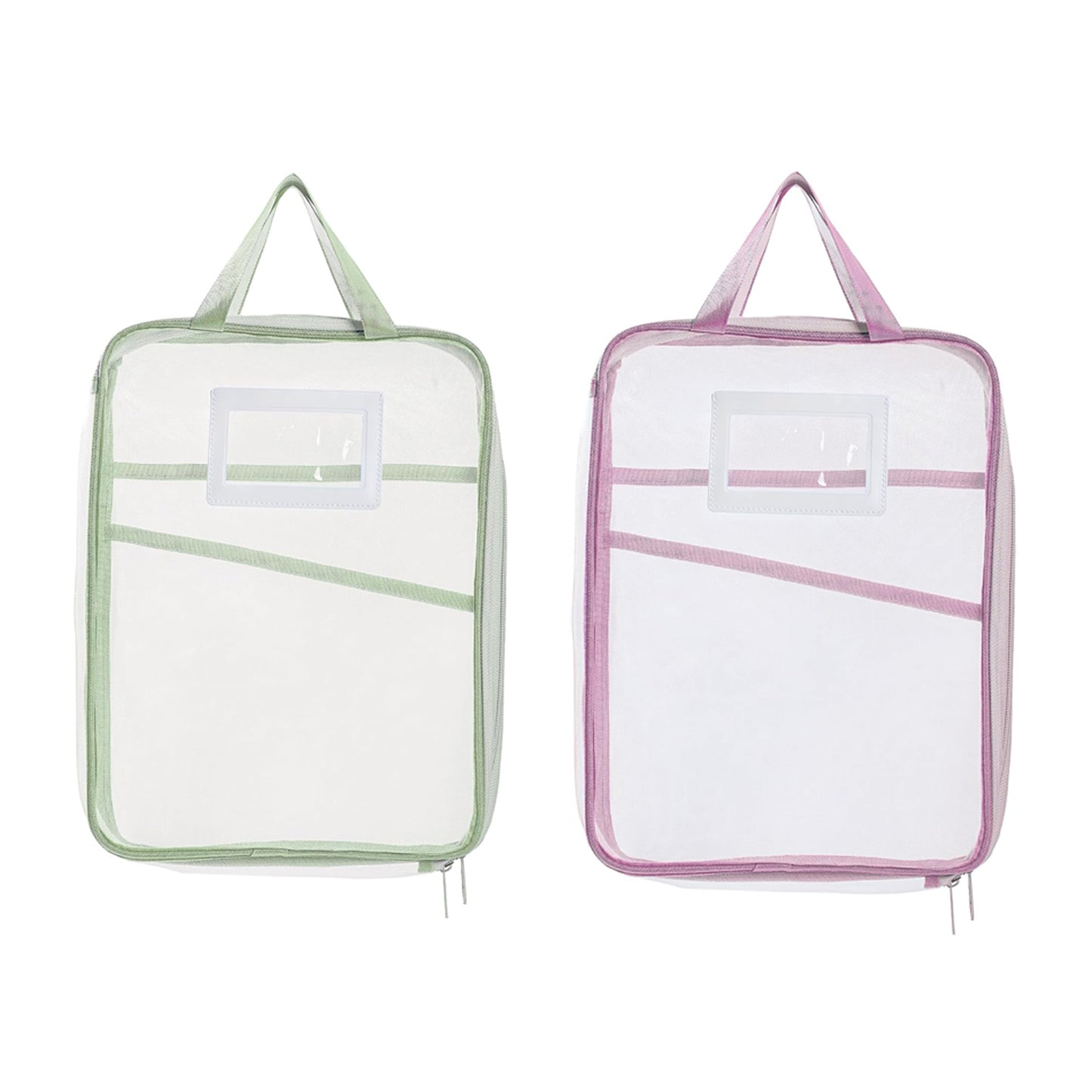 Zippered Mesh File Bag – Triple Layer L-Shaped Opening, A4 Size, with Label Area