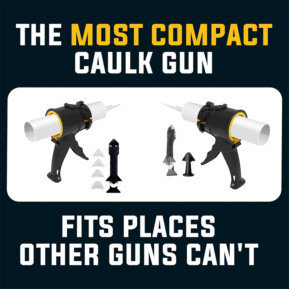 Compact 10 Oz Caulk Gun – 12:1 Push Ratio Silicone Applicator