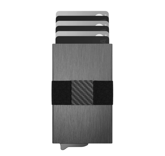 RFID Blocking Wallet – Slim Aluminum Card Holder with Carbon Fiber Cash Strap